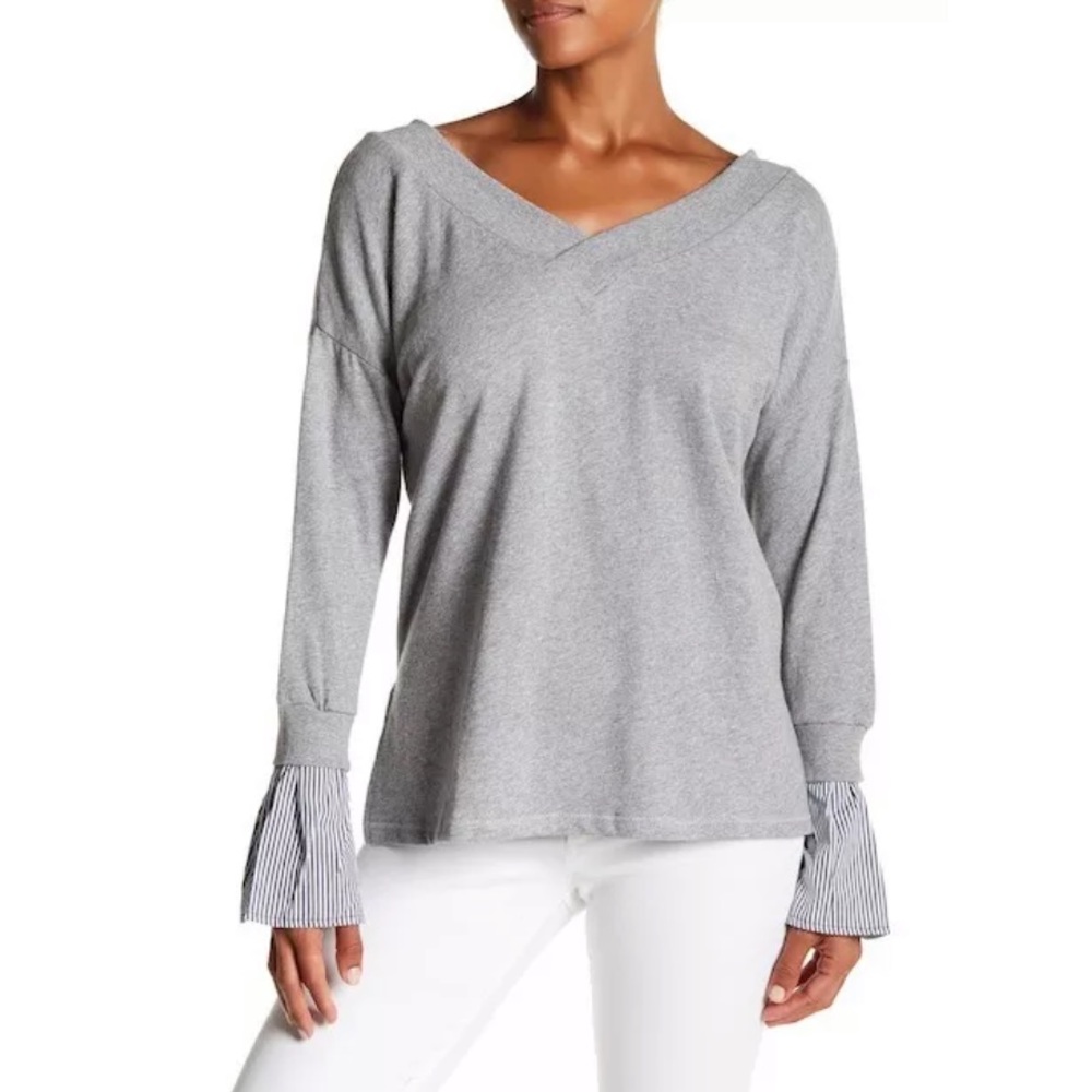 Modern Designer Contrast Cuff V-Neck Sweater